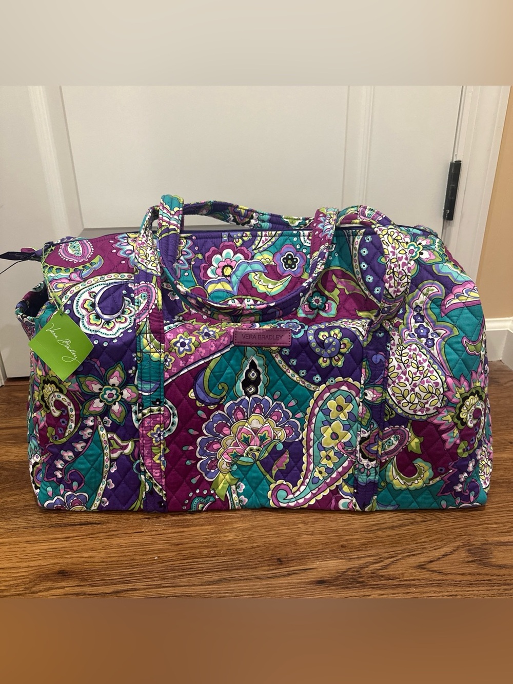 Vera Bradley Purple Teal Floral Paisley Quilted Travel Duffel